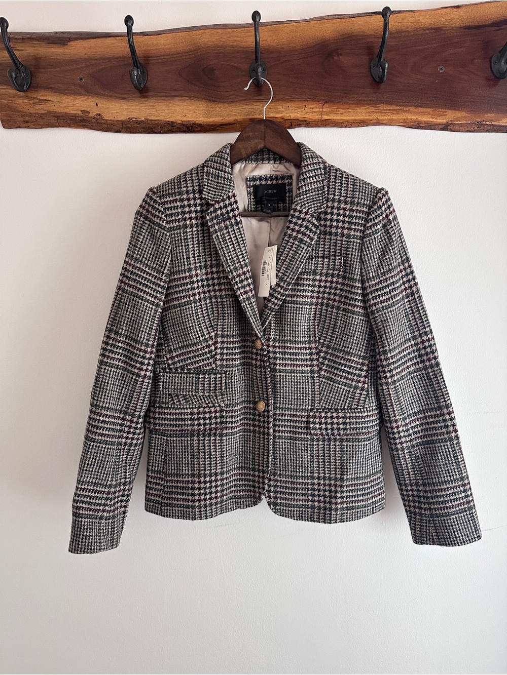 J. Crew Houndstooth Plaid Blazer in Gray, Cream & Burgundy - Picture 3 of 8